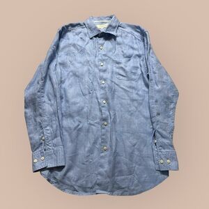 tommy bahama linen shirt men’s medium blue long sleeve button down vacation